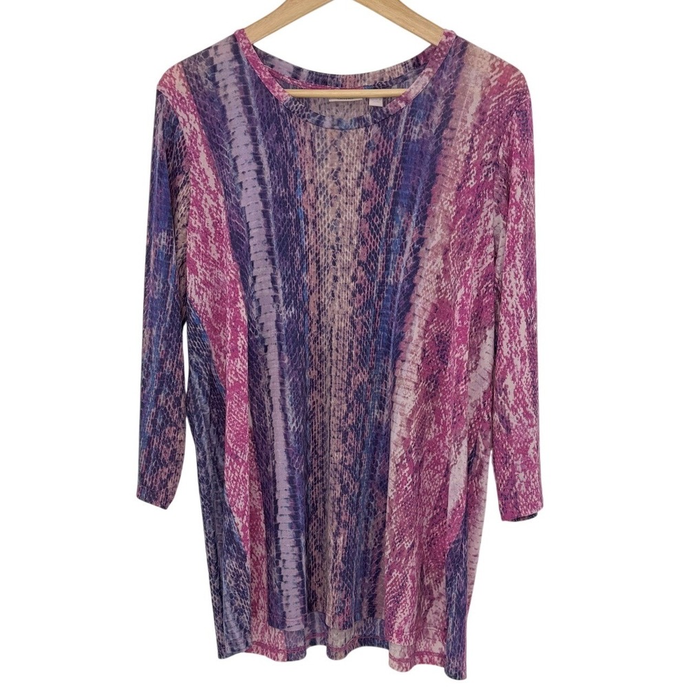 LOGO Layers Lori Goldstein Mesh Top XL Purple‎ Pink Tie Dye Snakeskin Tunic